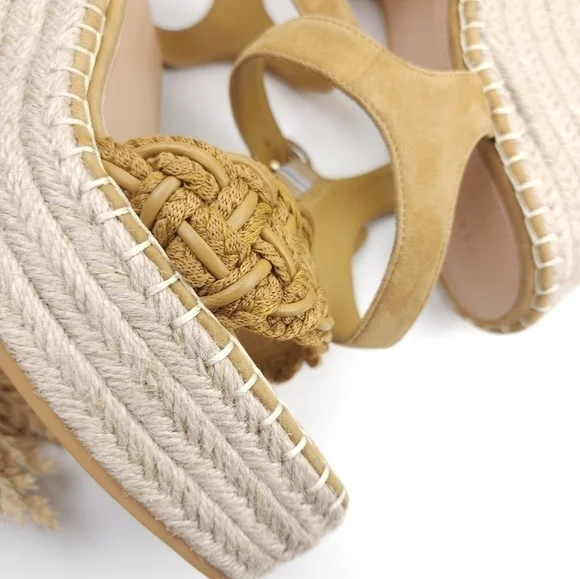 New Veronica Beard Mustard Tan Reema Platform Espadrille Sandals Size 10 - Picture 6 of 14